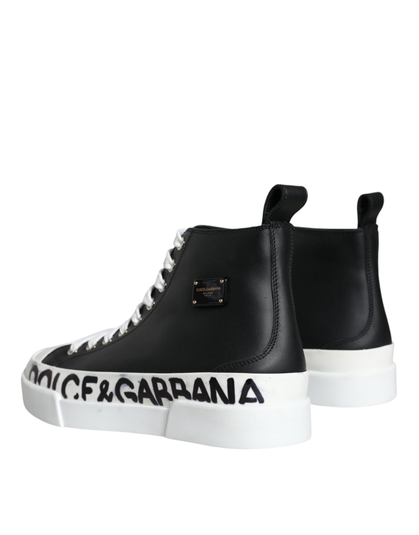 Dolce & Gabbana Black White Leather Mid Top Sneakers Shoes Dolce & Gabbana