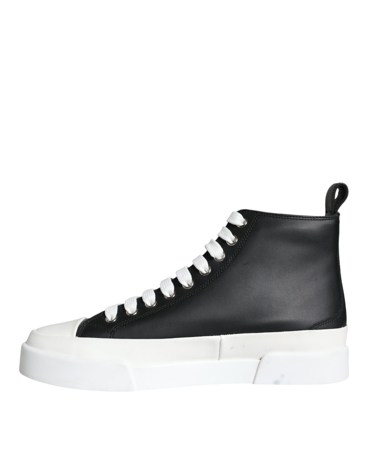 Dolce & Gabbana Black White Leather Mid Top Sneakers Shoes Dolce & Gabbana