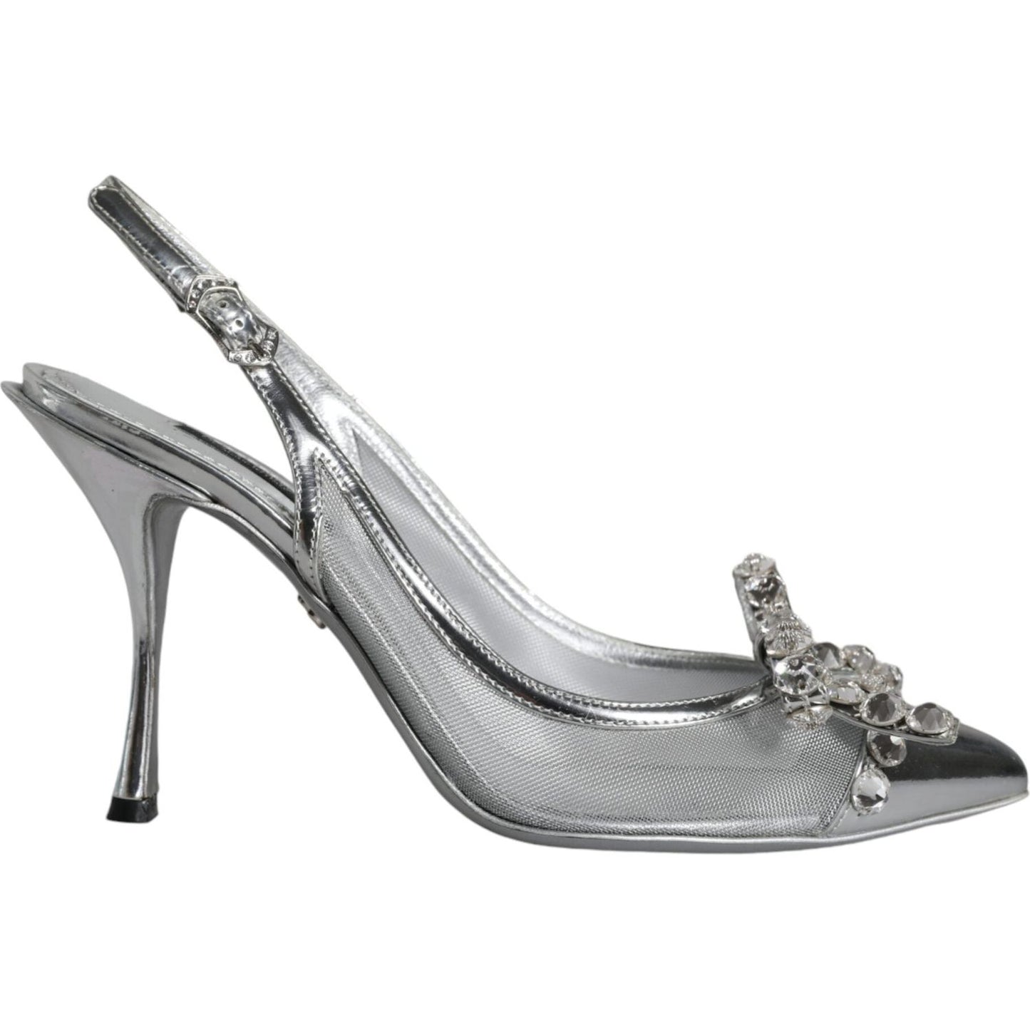 Dolce & Gabbana Silver Mesh Crystal Embellished Slingback Shoes Dolce & Gabbana