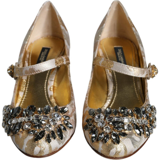 Dolce & Gabbana Gold Jacquard Crystal Mary Janes Pumps Shoes Dolce & Gabbana