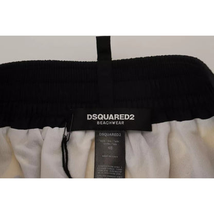 Dsquared² Yellow Black Printed Nylon Beachwear Shorts Swimwear