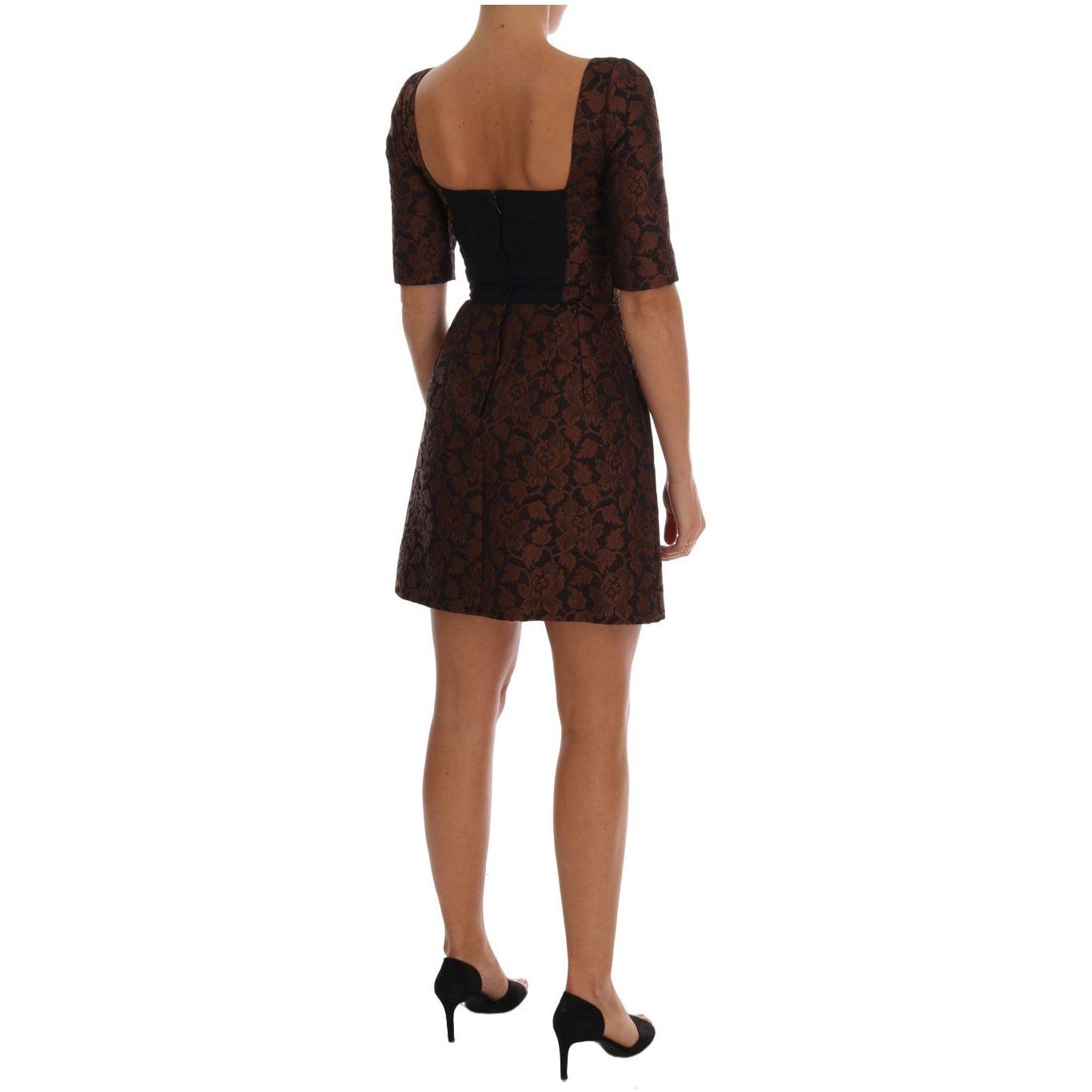 Dolce & Gabbana Chic Brown Mini Wool Blend Dress Dresses Dolce & Gabbana