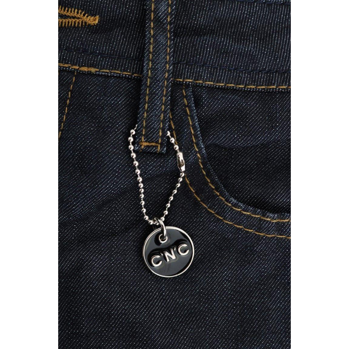 时尚深蓝色直筒牛仔裤