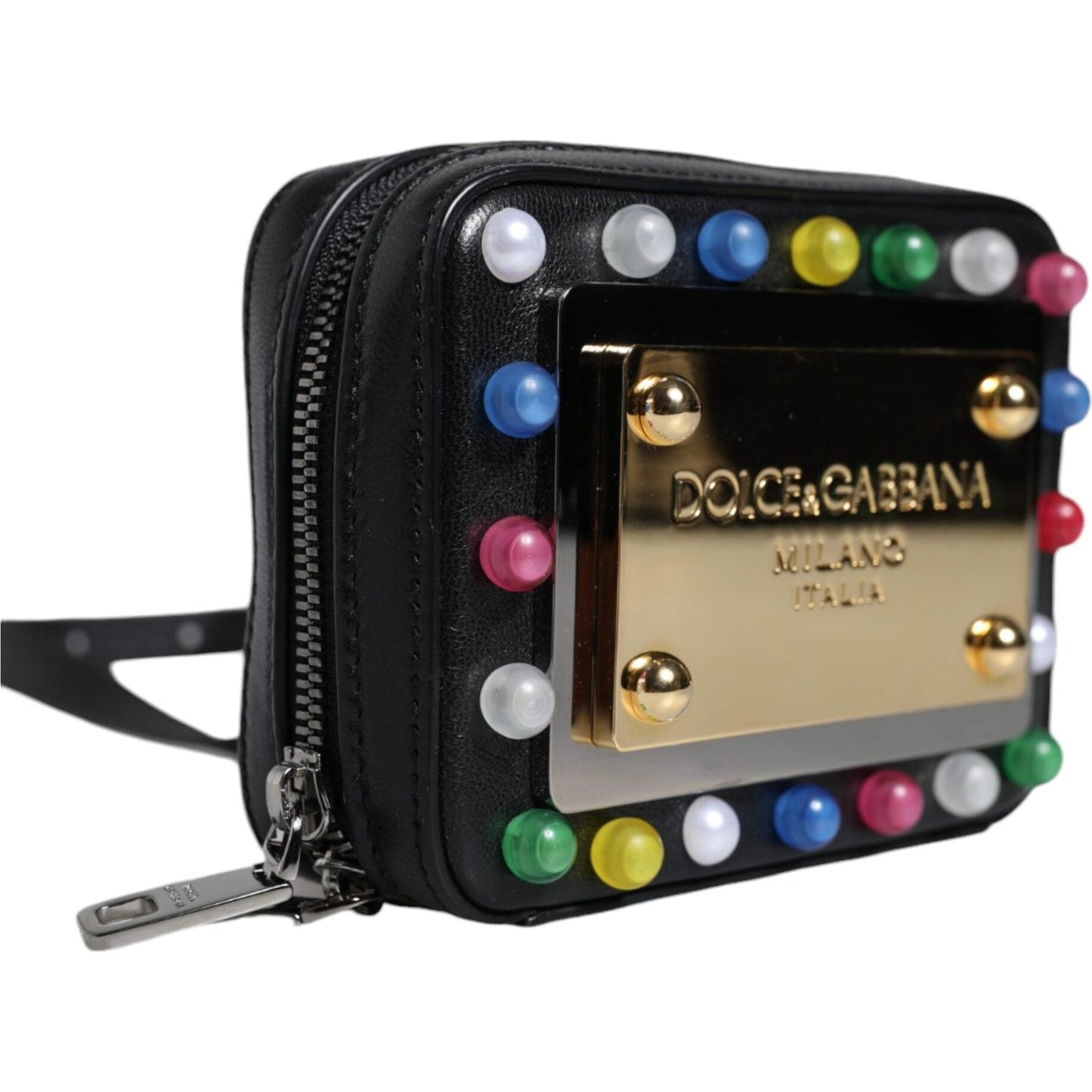 Dolce & Gabbana Black Leather LED Logo Shoulder Crossbody Bag Dolce & Gabbana