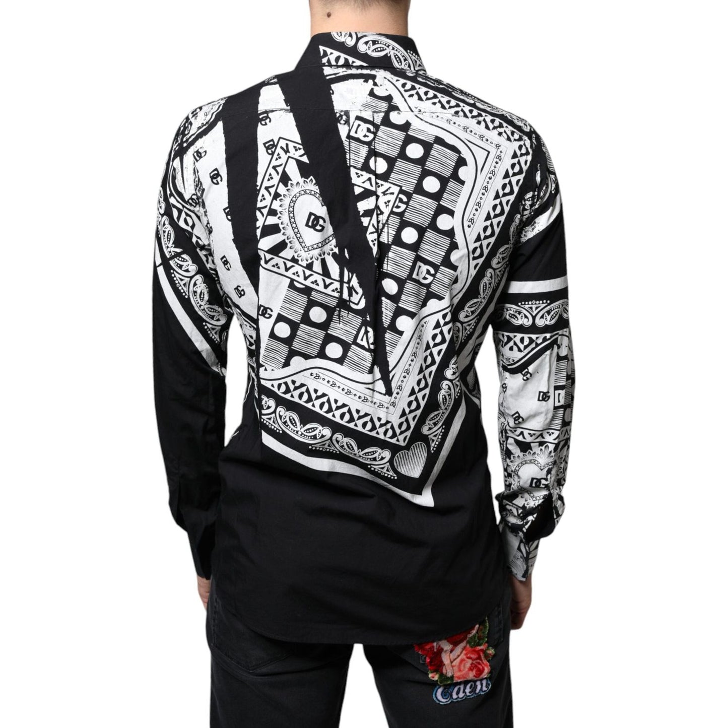 Dolce & Gabbana Black White Bandana Print Slim Cotton Shirt Dolce & Gabbana