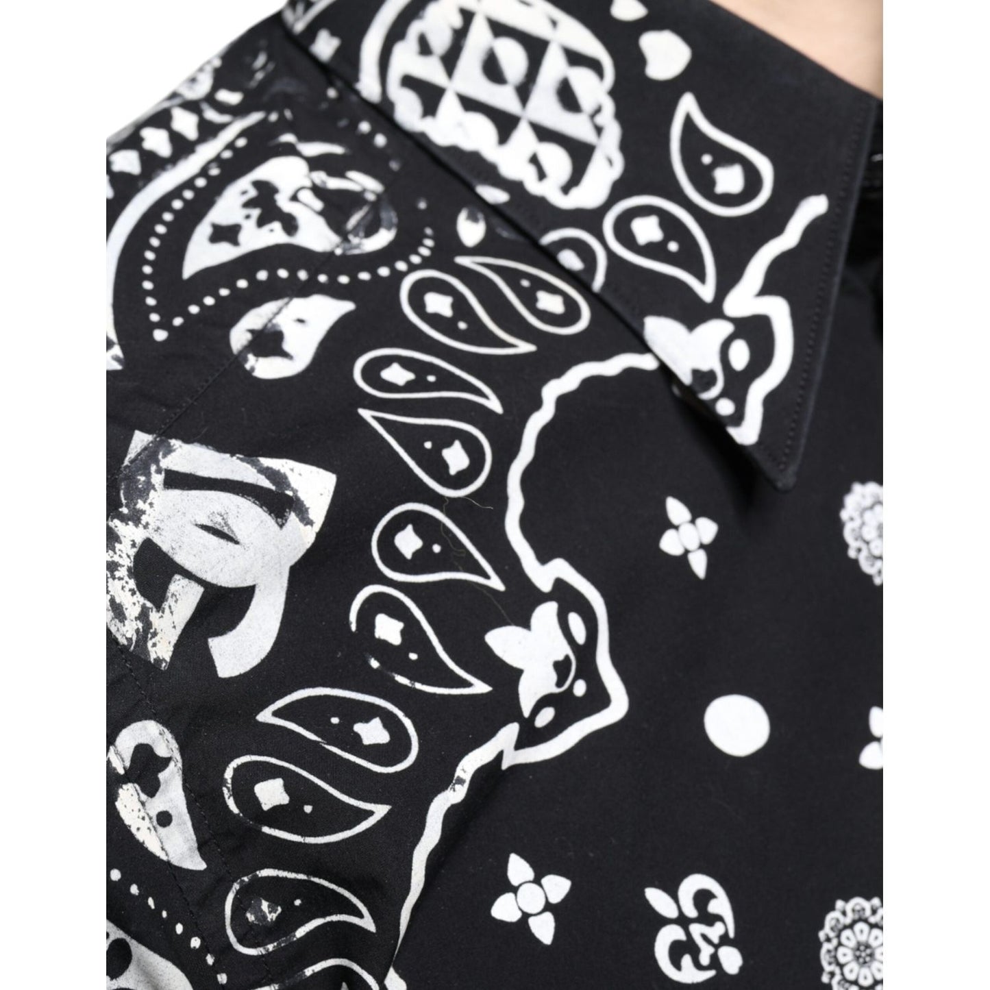 Dolce & Gabbana Black White Bandana Print Slim Cotton Shirt Dolce & Gabbana