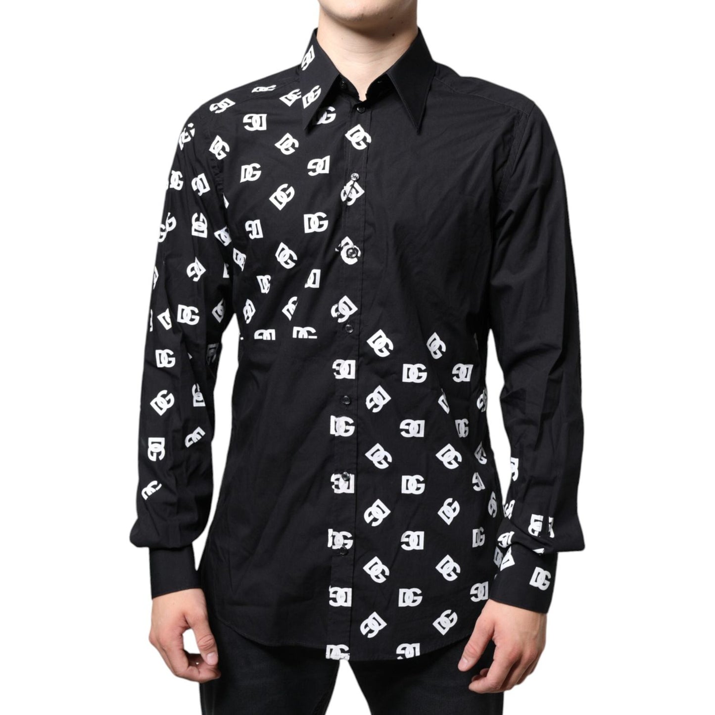 Dolce & Gabbana Black DG Logo Print Slim Fit Cotton Shirt Dolce & Gabbana