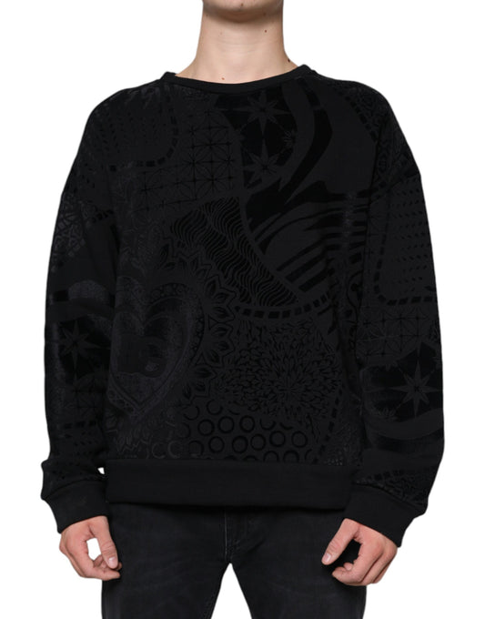 Dolce & Gabbana Black Printed Crew Neck Sweatshirt Sweater Dolce & Gabbana