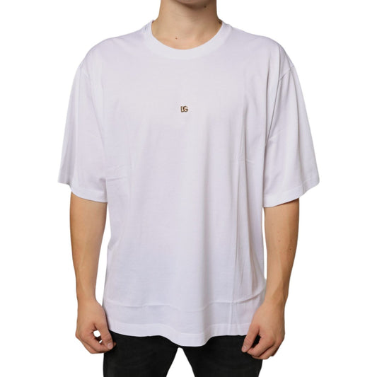 Dolce & Gabbana White Metal DG Logo Cotton Short Sleeves T-shirt