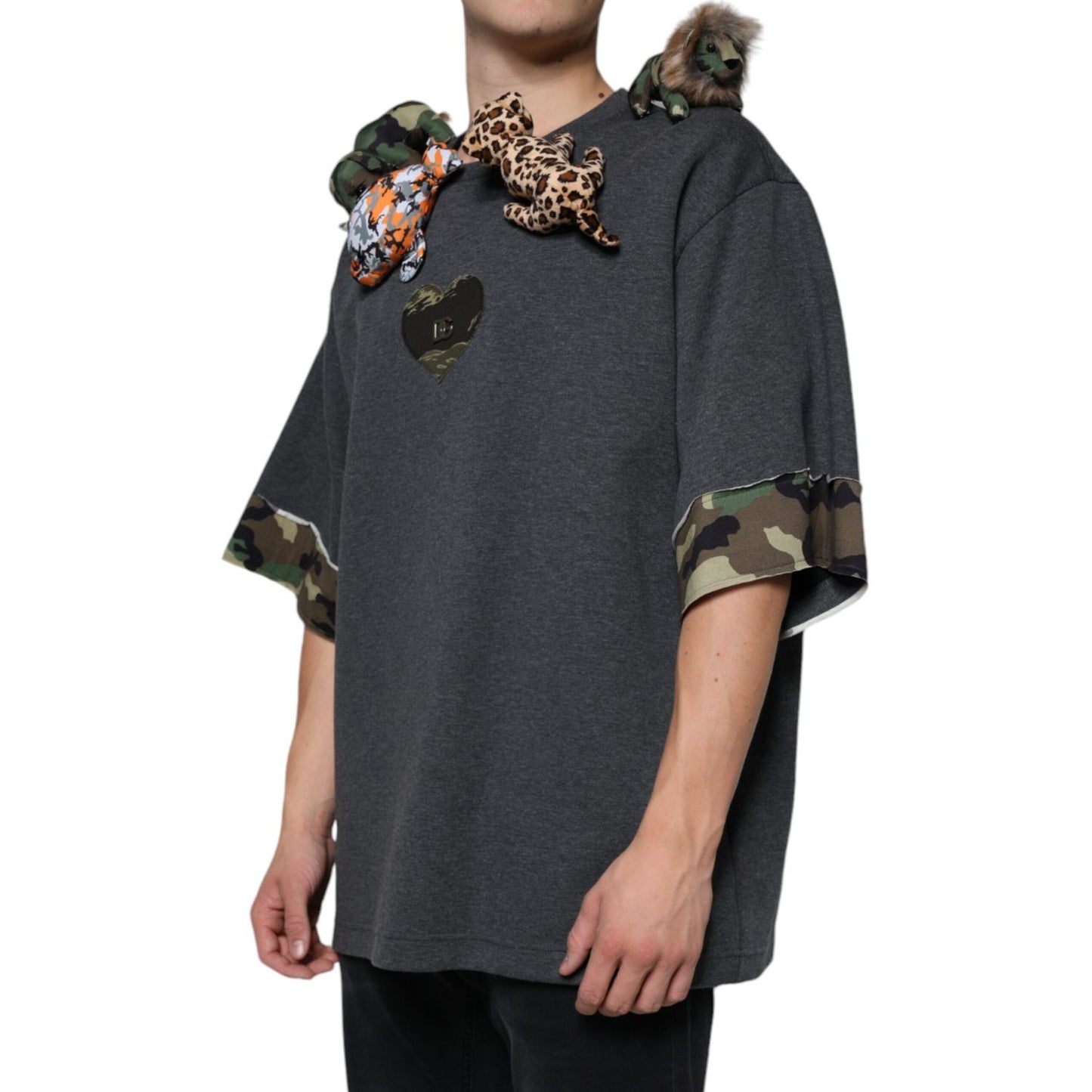 Dolce & Gabbana Gray Camouflage Animal Stuff Cotton T-shirt
