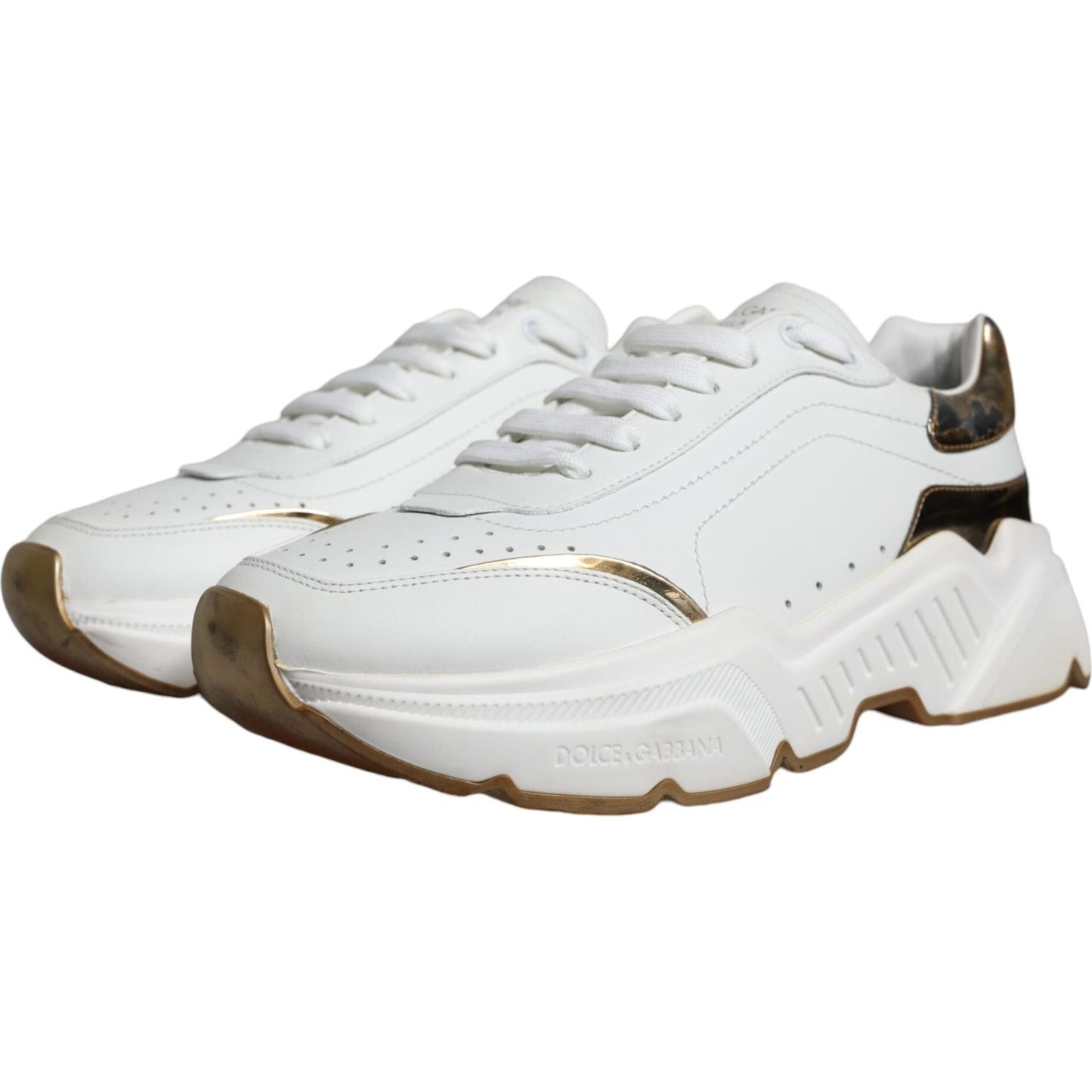 Dolce & Gabbana White Gold DAYMASTER Leather Sneakers Shoes Dolce & Gabbana