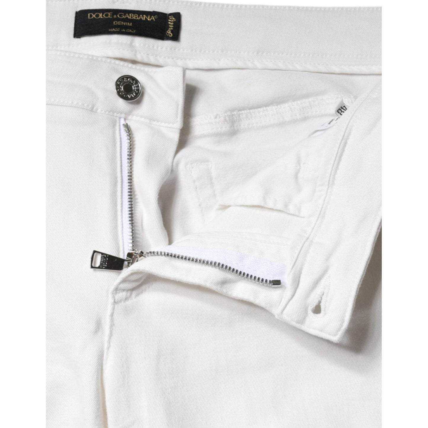 Dolce & Gabbana White Cotton Stretch Tattered Skinny Jeans Dolce & Gabbana