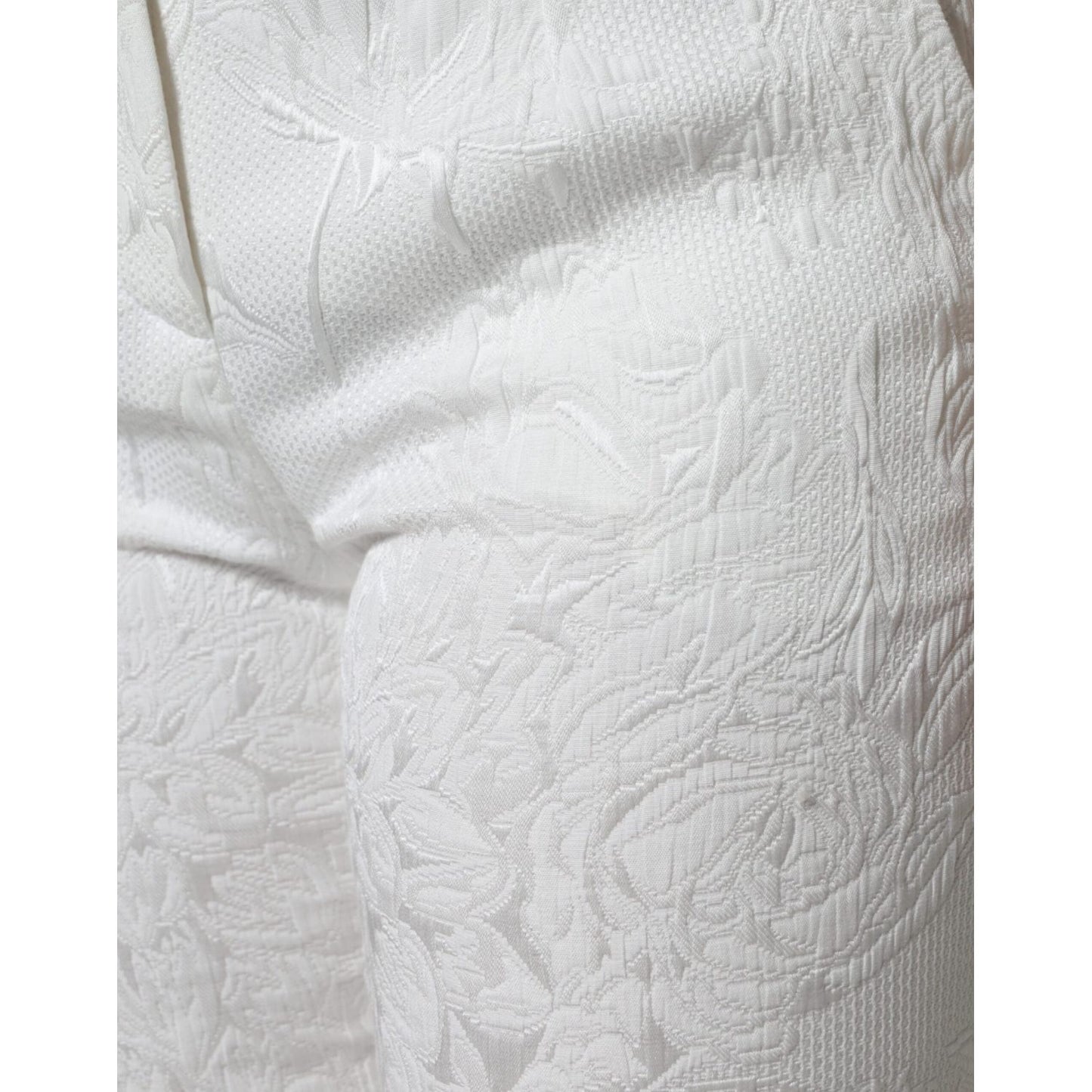 Dolce & Gabbana White Floral Brocade Cotton Cropped Pants Dolce & Gabbana