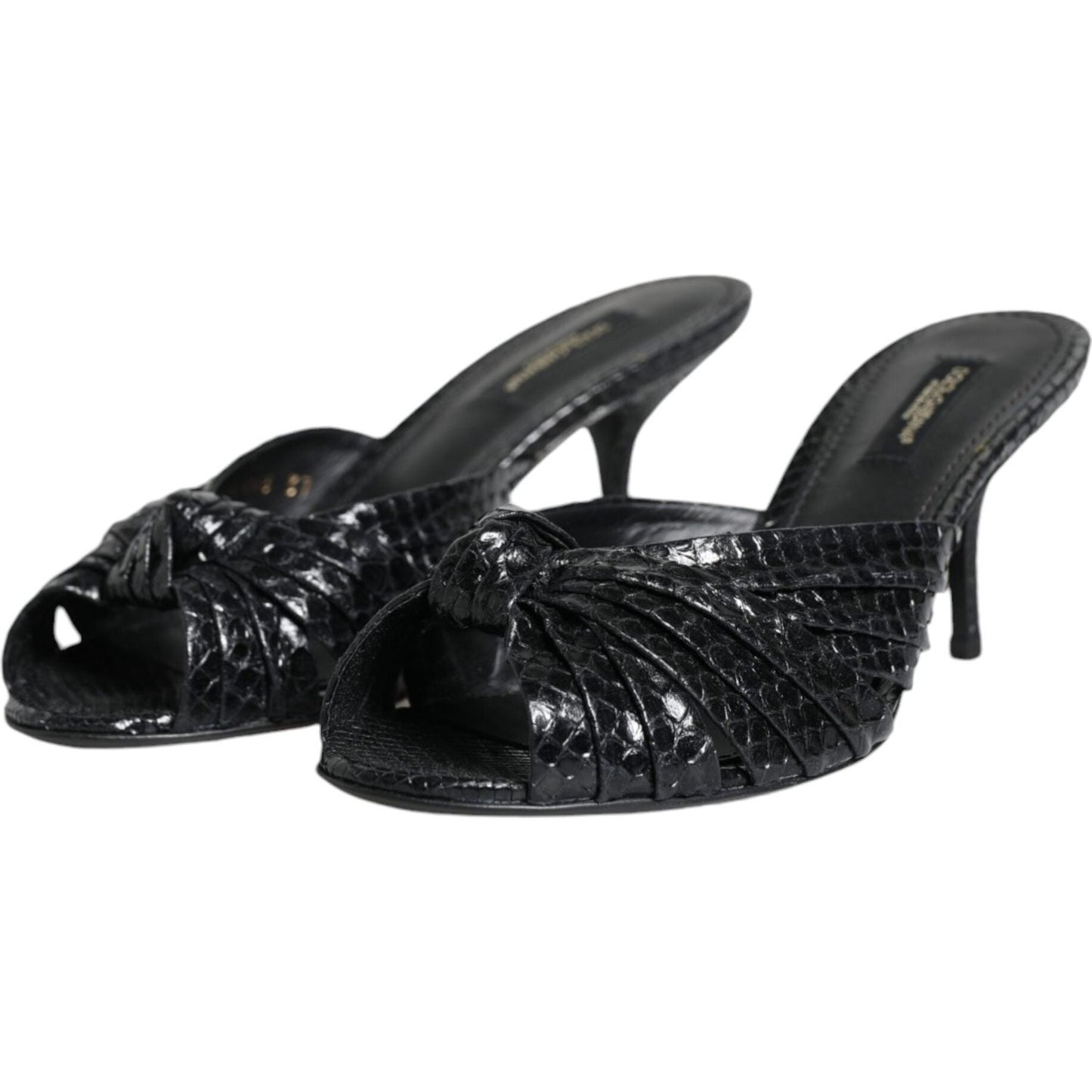 Dolce & Gabbana Black Leather Heels Slides Sandals Shoes Dolce & Gabbana