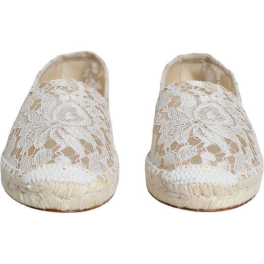 Dolce & Gabbana White Lace Viscose Espadrilles Flats Shoes Dolce & Gabbana