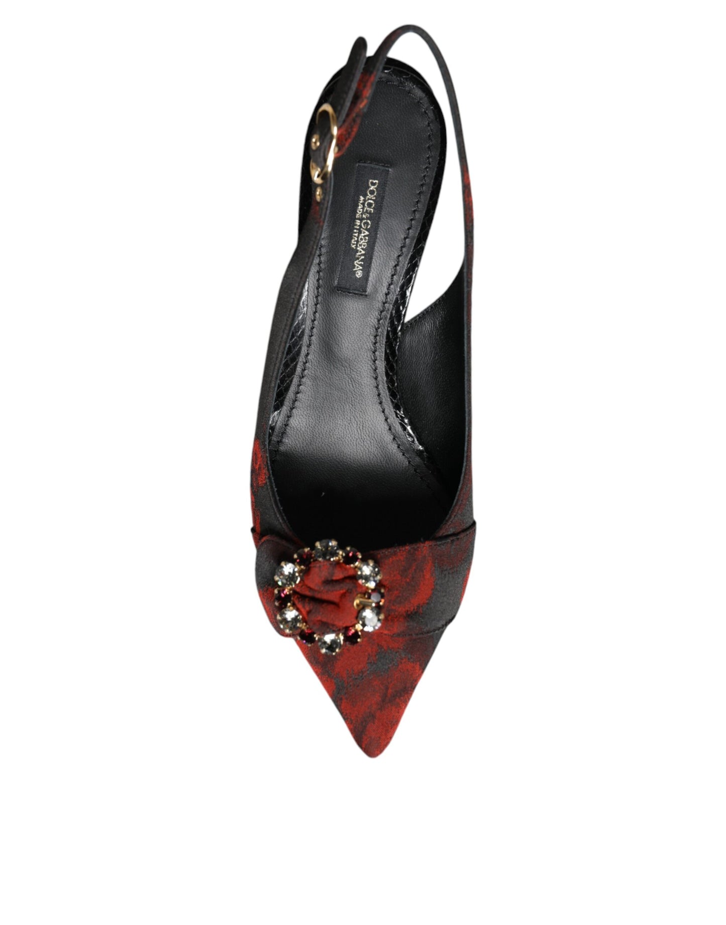 Dolce & Gabbana Black Red Floral Crystal Heel Slingback Shoes Dolce & Gabbana