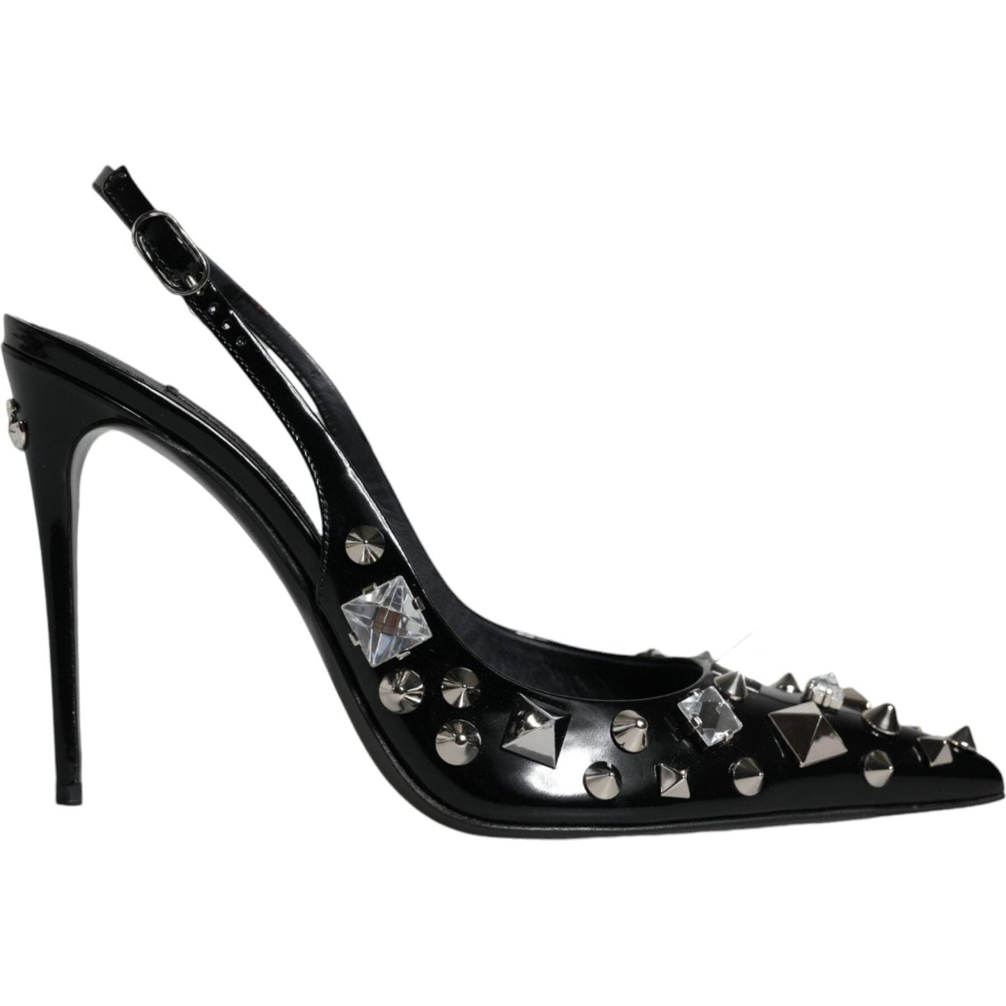 Dolce & Gabbana Black Leather Crystal Stud Slingback Shoes Dolce & Gabbana