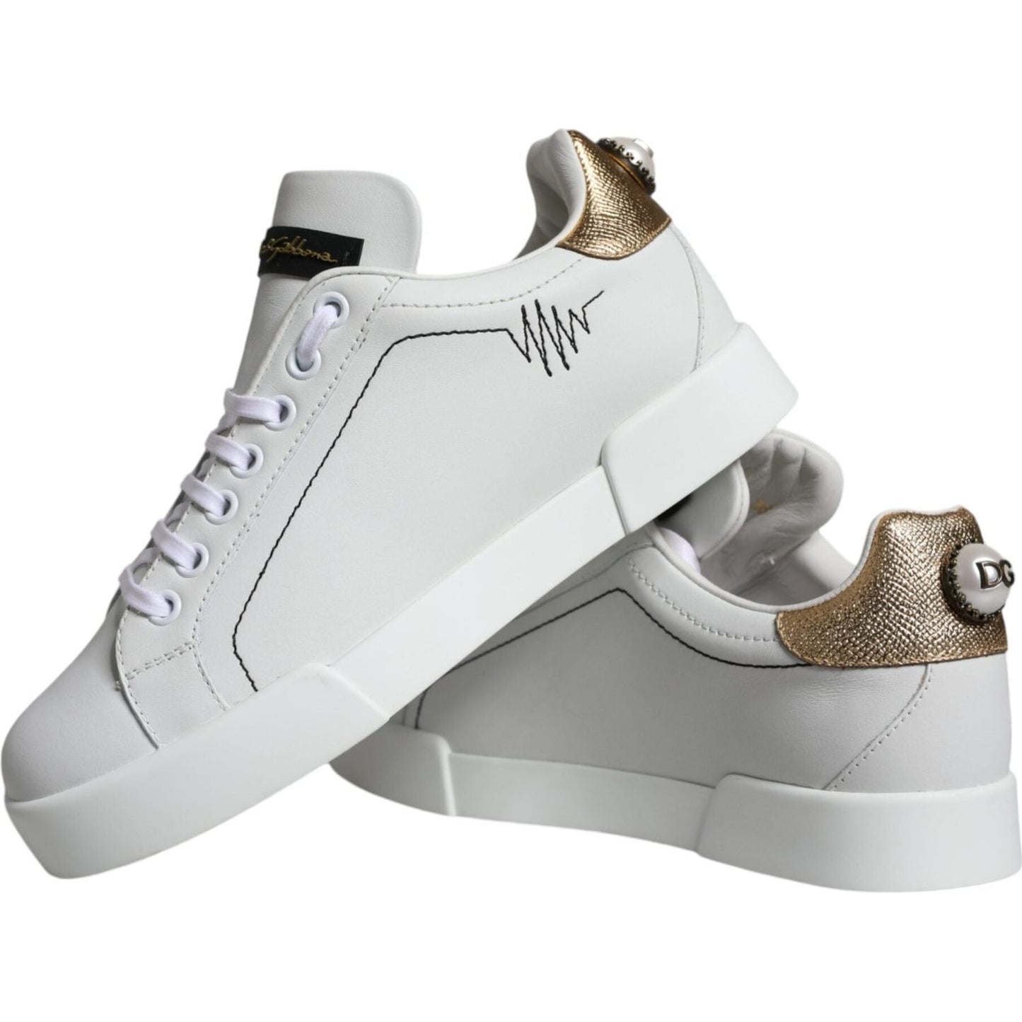 Dolce & Gabbana White Leather Portofino Low Top Sneaker Shoes Dolce & Gabbana