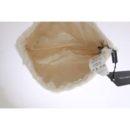 Dolce & Gabbana White Xiangao Lamb Fur Beanie Dolce & Gabbana