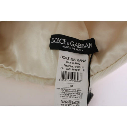 Dolce & Gabbana White Xiangao Lamb Fur Beanie Dolce & Gabbana