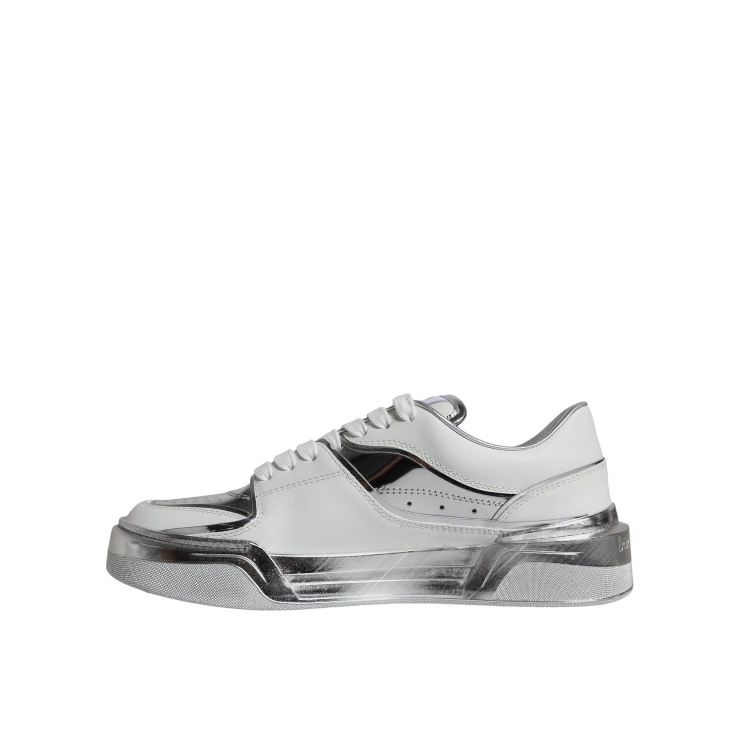 Dolce & Gabbana White Silver Leather Low Top Sneakers Shoes