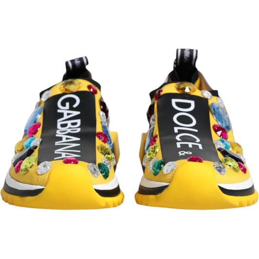 Dolce & Gabbana Yellow Sorrento Crystals Low Top Sneakers Shoes Dolce & Gabbana