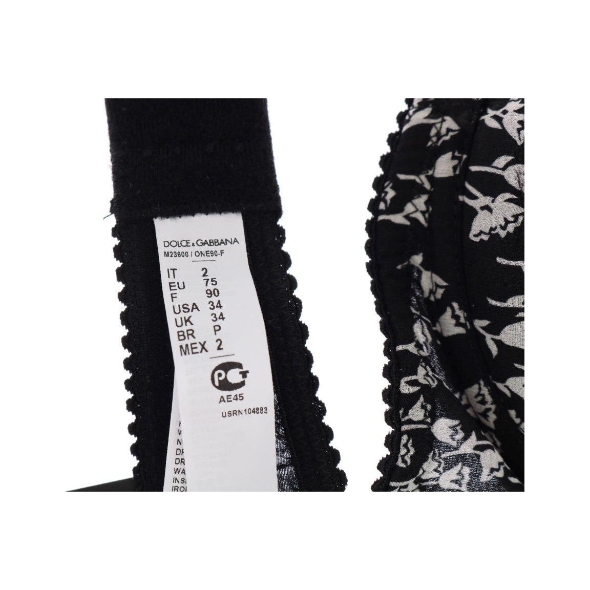 优雅黑色花朵蕾丝真丝胸罩