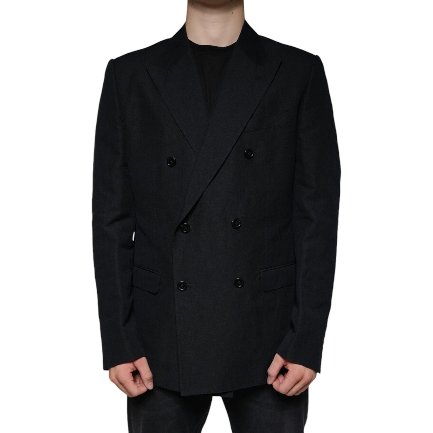 Dolce & Gabbana Black Linen Double Breasted Dress Blazer Dolce & Gabbana Black
