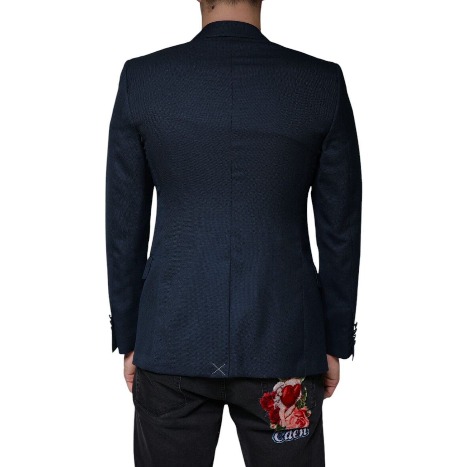 Dolce & Gabbana Blue Wool Logo Single Breasted Coat Blazer