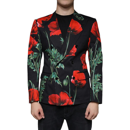 Dolce & Gabbana Black Floral Double Breasted Dress Blazer Dolce & Gabbana