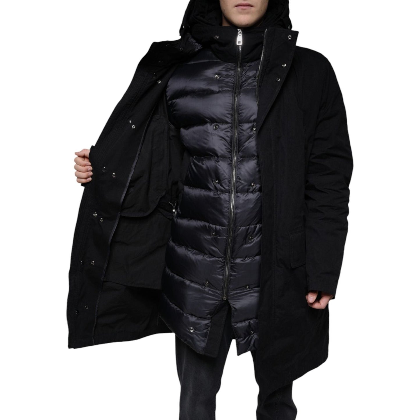 Dolce & Gabbana Black Hooded Parka Cotton Trench Coat Jacket Dolce & Gabbana