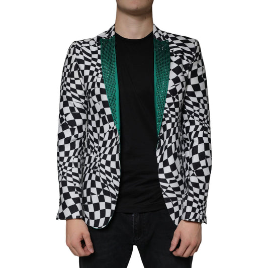 John Richmond Black White Checkered Crystal Single Breasted Blazer John Richmond Black