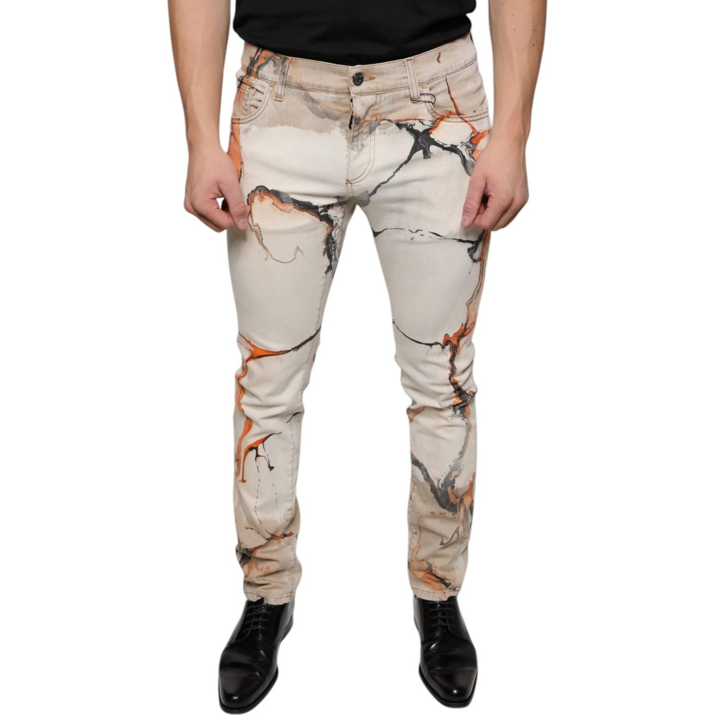 Dolce & Gabbana Beige Cotton Dye Slim Fit Men Denim Jeans Dolce & Gabbana