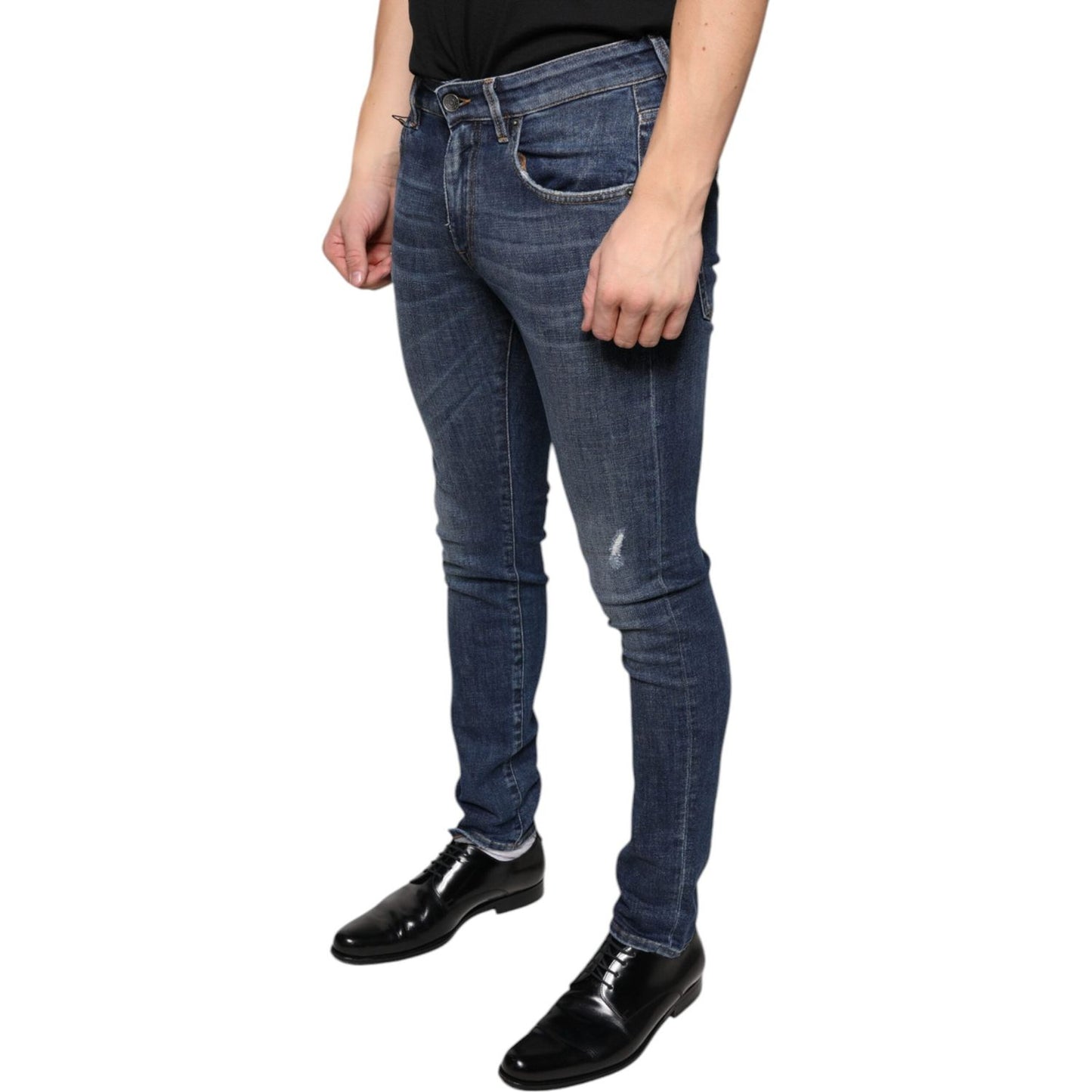 Dolce & Gabbana Dark Blue Washed Cotton Skinny Denim Jeans Dolce & Gabbana