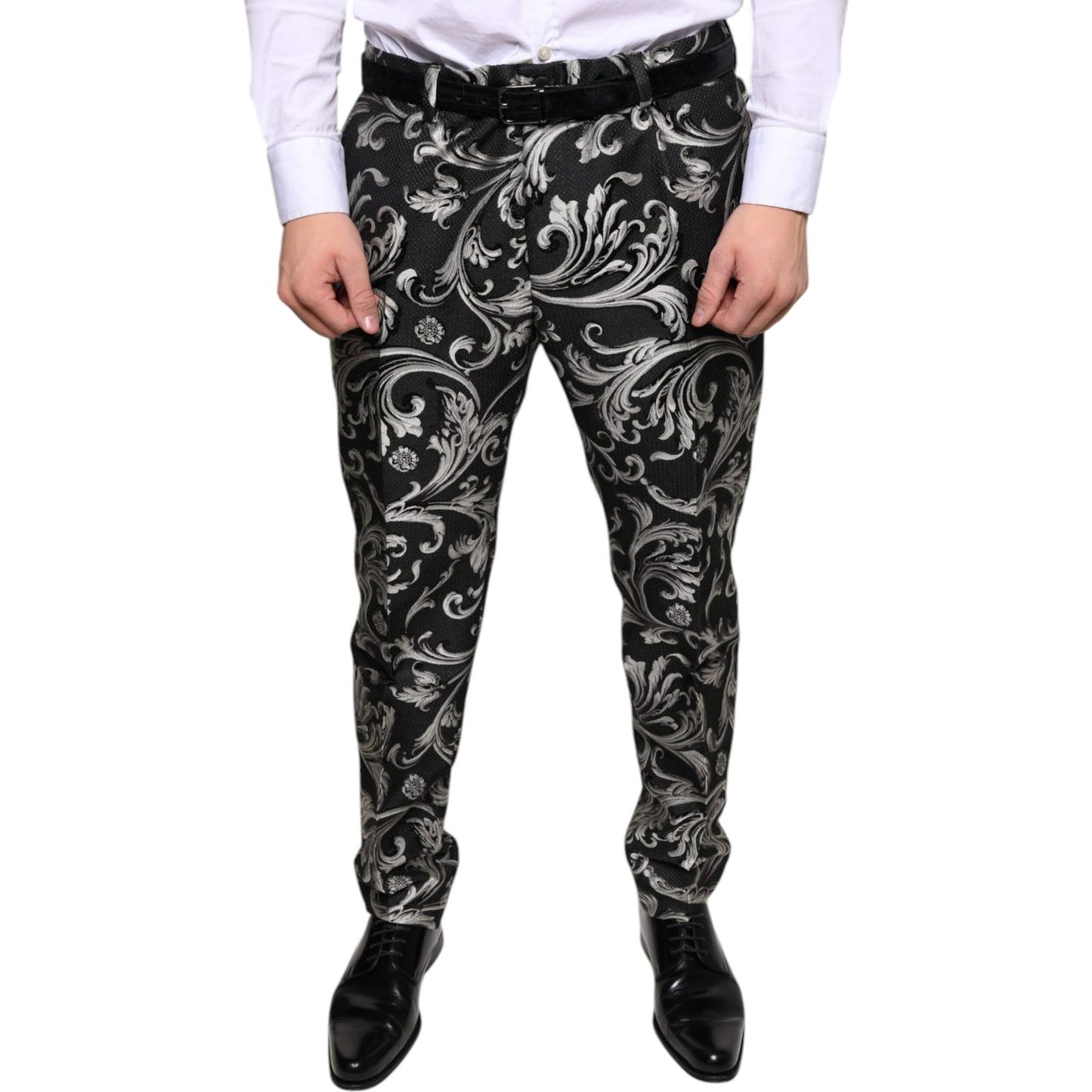 Dolce & Gabbana Black Jacquard Skinny Dress Pants Dolce & Gabbana