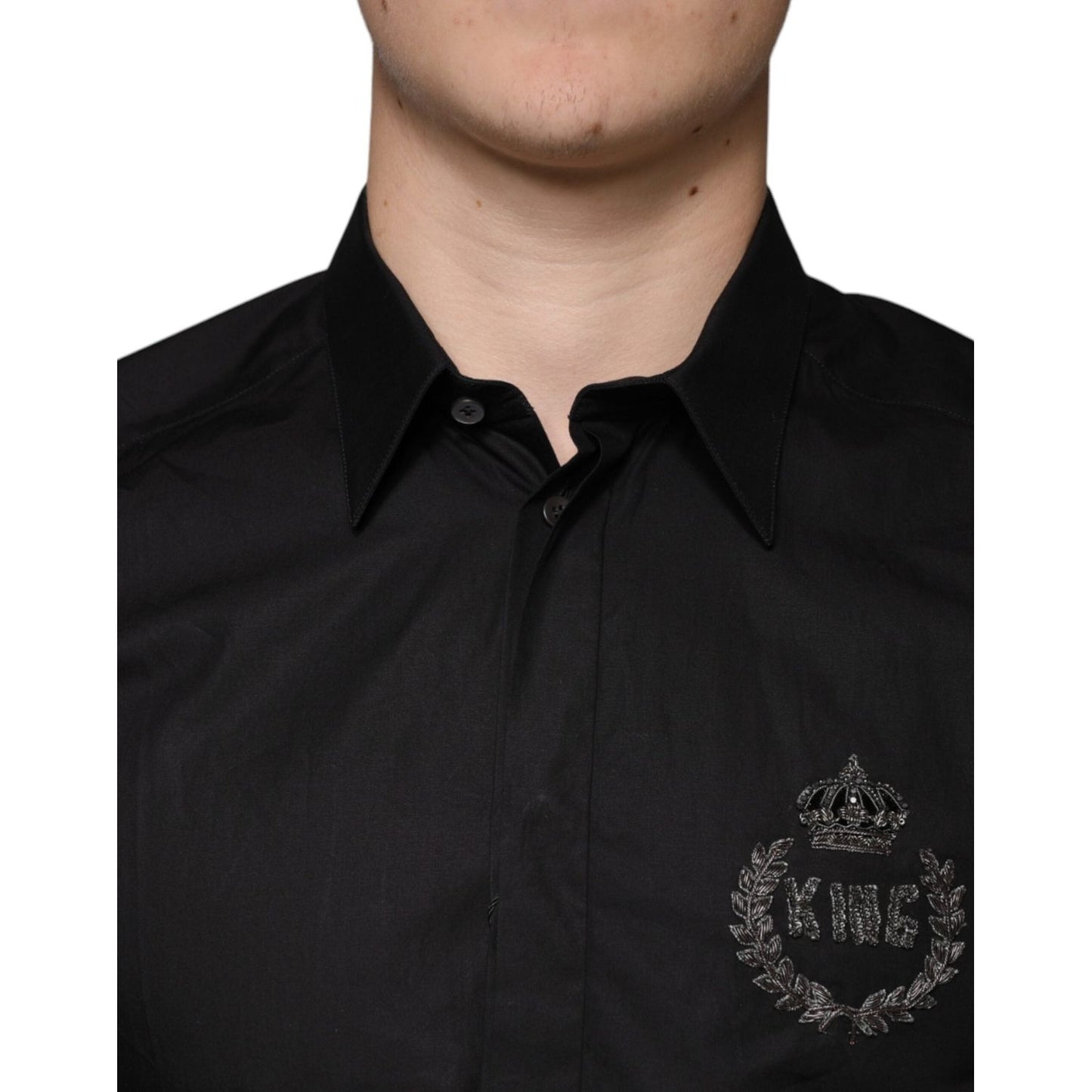 Dolce & Gabbana Black King Crown Embroidered GOLD Dress Shirt Dolce & Gabbana