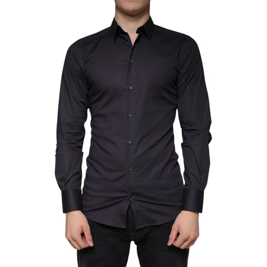 Dolce & Gabbana Black Cotton Stretch Dress GOLD Formal Shirt Dolce & Gabbana