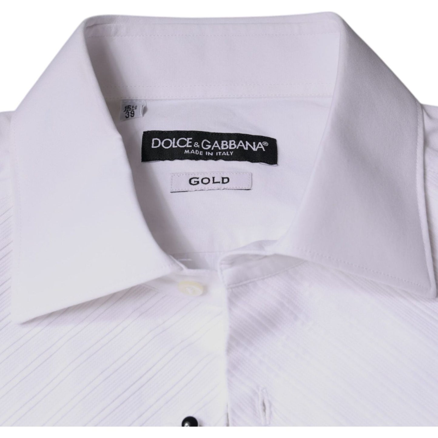 Dolce & Gabbana White Bib Cotton Poplin GOLD Men Formal Shirt Dolce & Gabbana