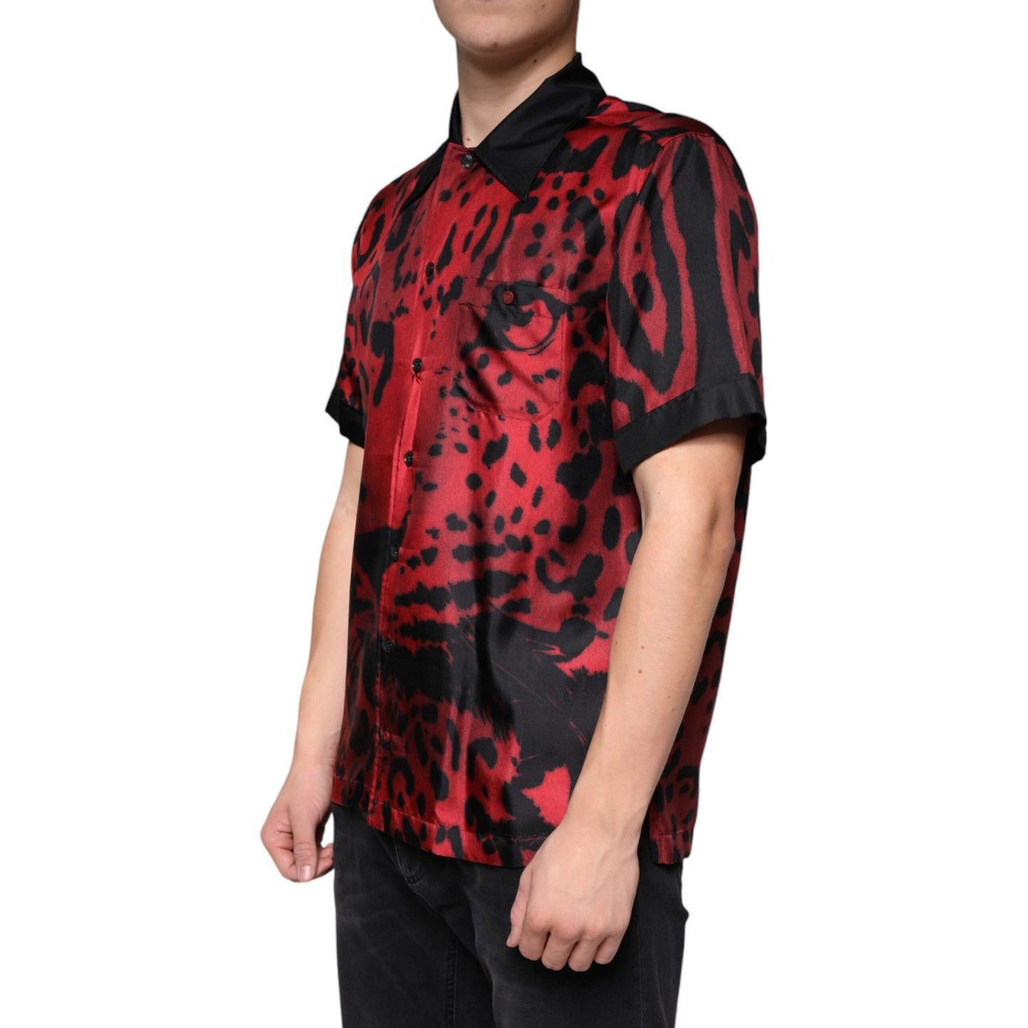 Dolce & Gabbana Red Leopard Silk Button Down Casual Shirt Dolce & Gabbana