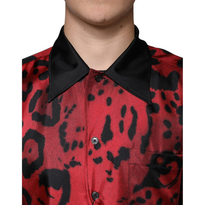 Dolce & Gabbana Red Leopard Silk Button Down Casual Shirt