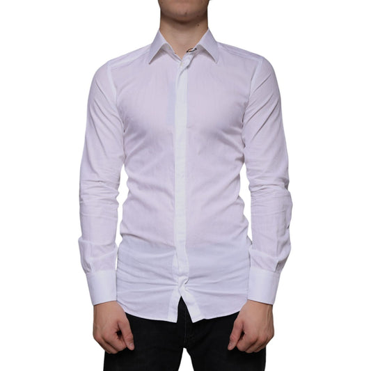 Dolce & Gabbana White Cotton Men Dress GOLD Formal Shirt Dolce & Gabbana