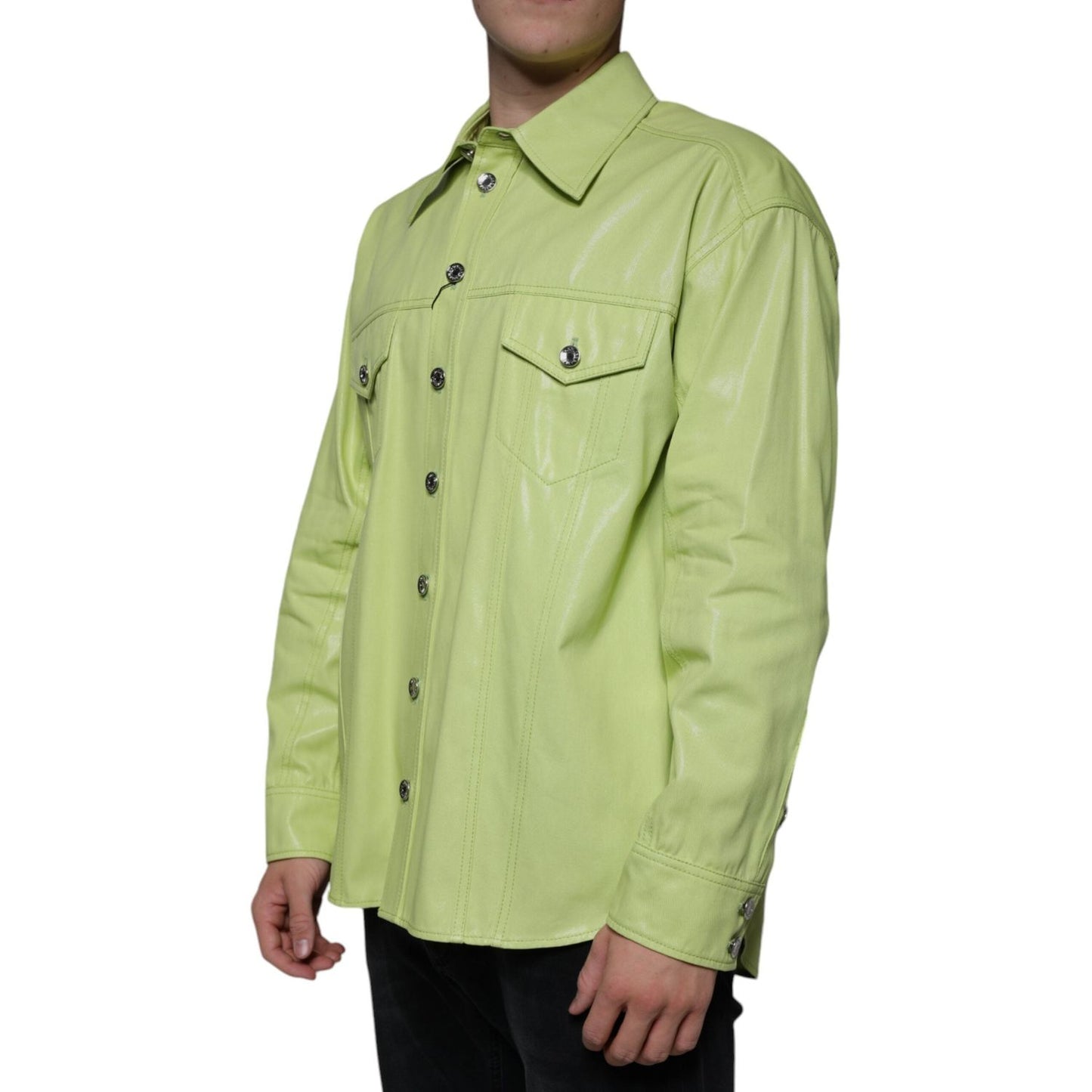 Dolce & Gabbana Green Cotton Collared Men Button Down Shirt