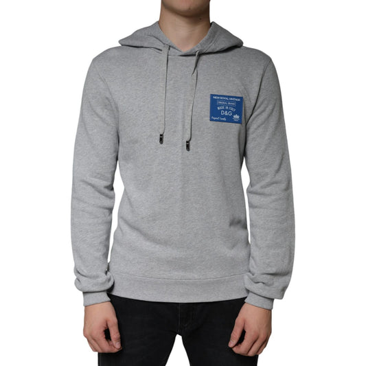 Dolce & Gabbana Gray Cotton Logo Hooded Sweatshirt Sweater Dolce & Gabbana