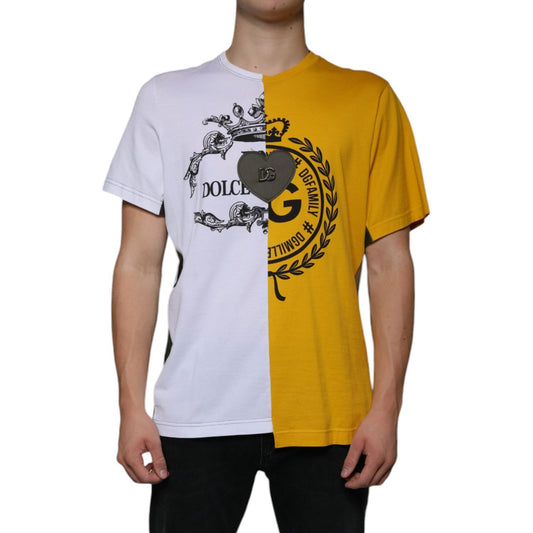 Dolce & Gabbana White Yellow Logo Print Short Sleeve T-shirt Dolce & Gabbana