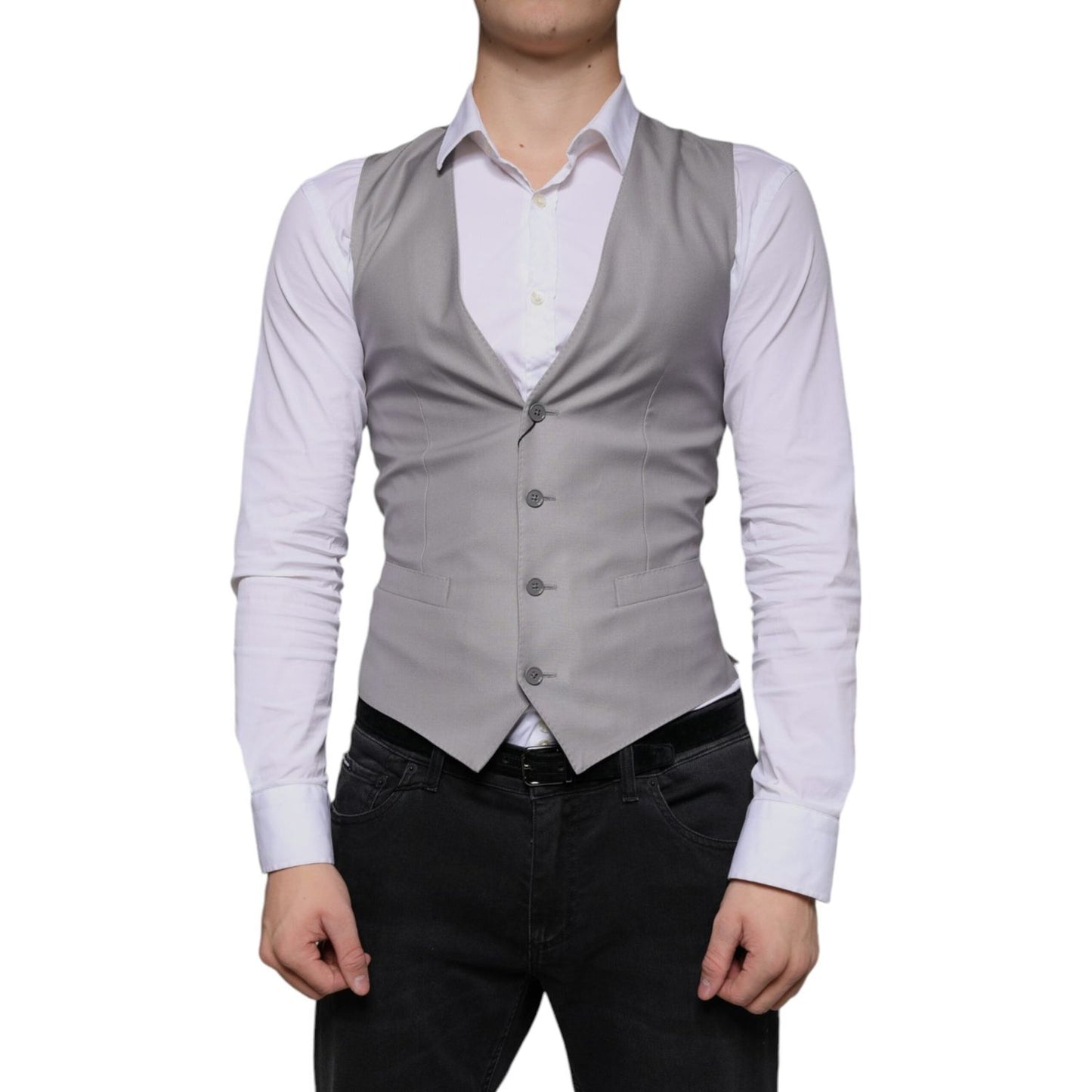 Dolce & Gabbana Light Gray Wool Formal Dress Waistcoat Vest Dolce & Gabbana Dark Gray