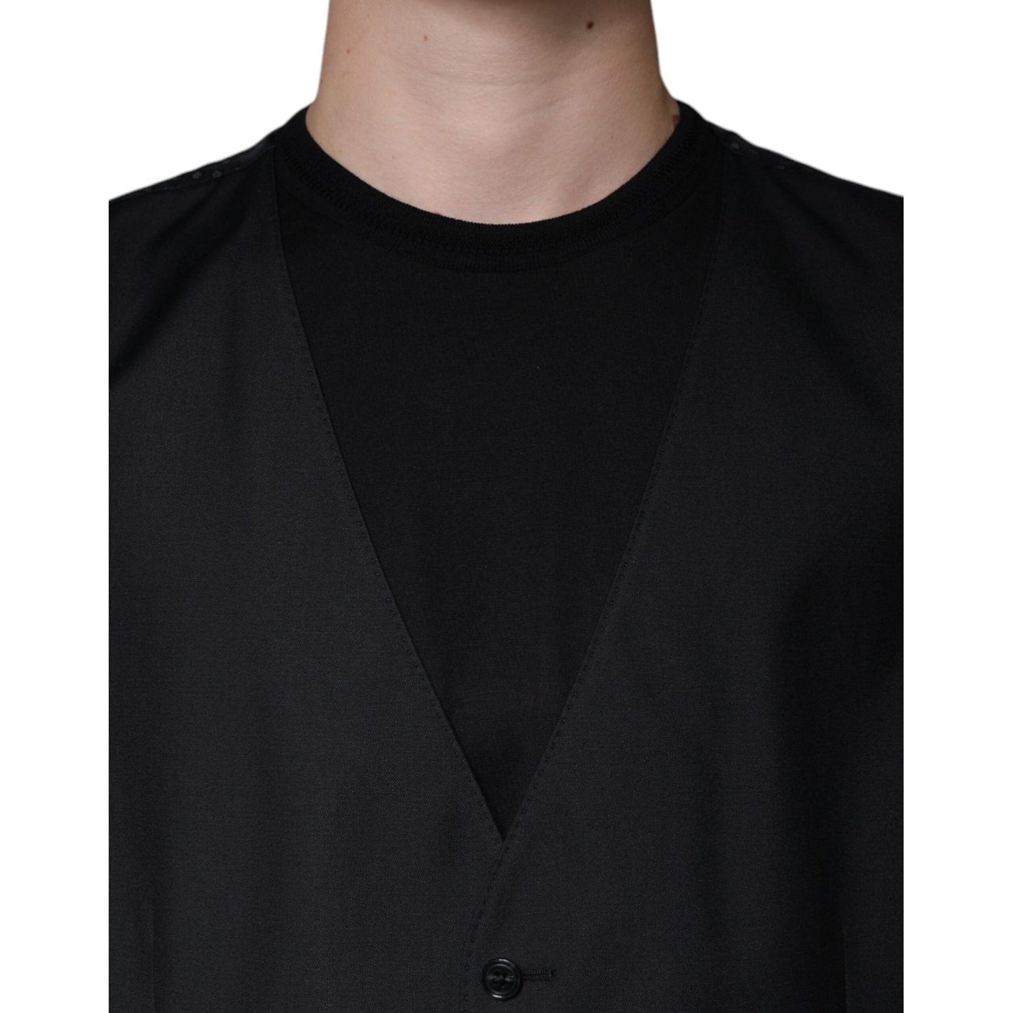 Dolce & Gabbana Black Wool Waistcoat Dress Formal Vest Dolce & Gabbana