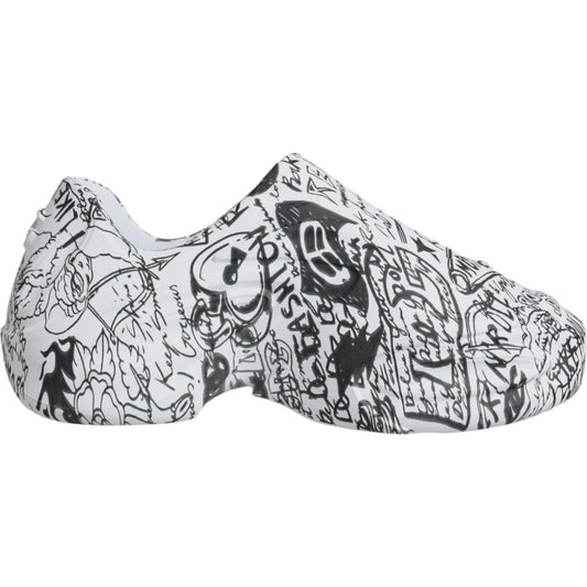 Dolce & Gabbana White Black Graffiti Daymaster Sneakers Shoes 1728,67345645728,Black/White,Chunky - Sneakers - Shoes,Dolce & Gabbana,EU44/US11,Material: 100% Calf Leather,Men,Men - Shoes,New with tags,Shoes,Sneakers - Men - Shoes,Sneakers - Shoes