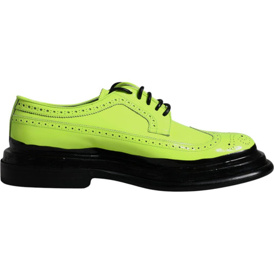 Dolce & Gabbana Neon Green Leather Lace Up Derby Dress Shoes Dolce & Gabbana