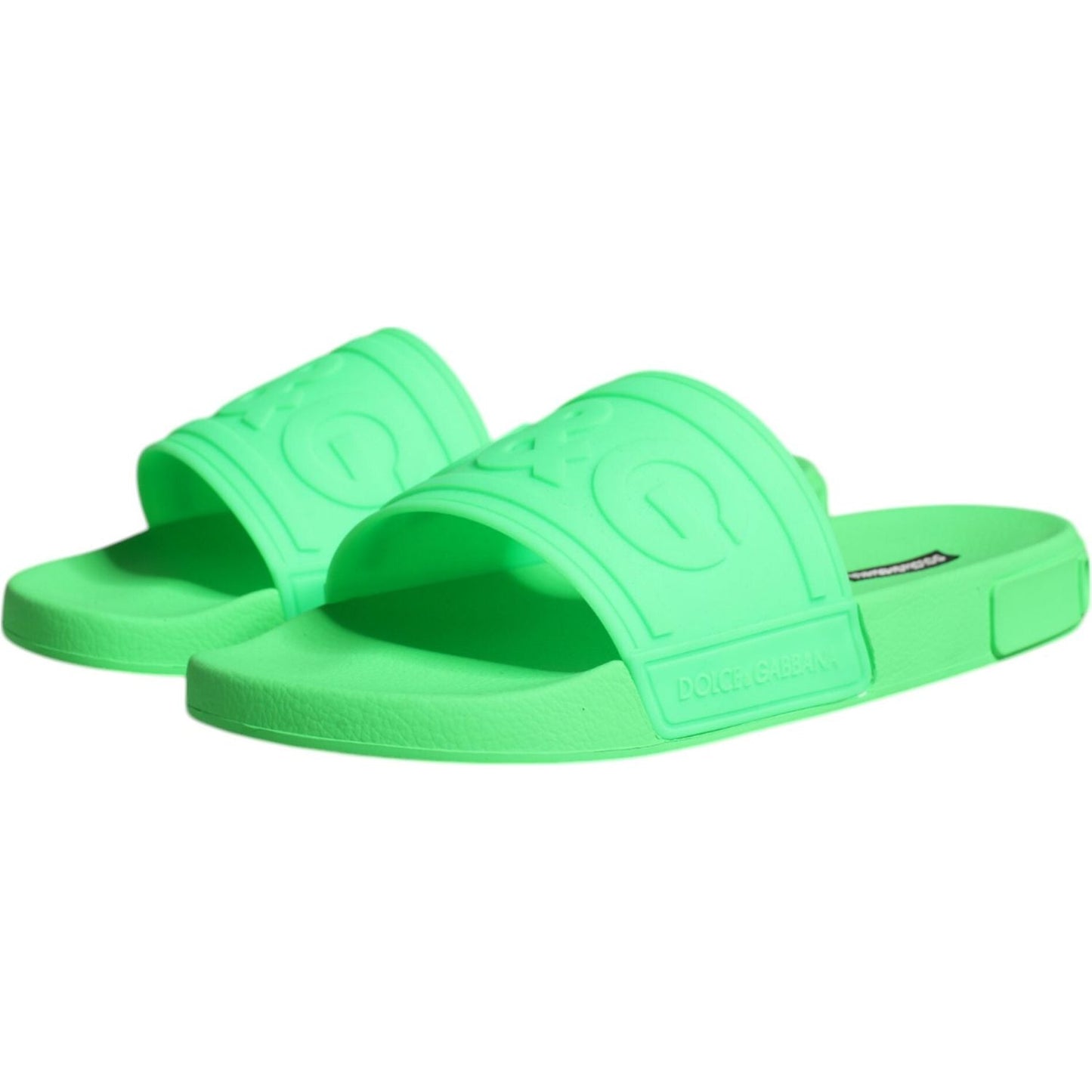 Dolce & Gabbana Green Leather Slides Sandals Beachwear Shoes Dolce & Gabbana