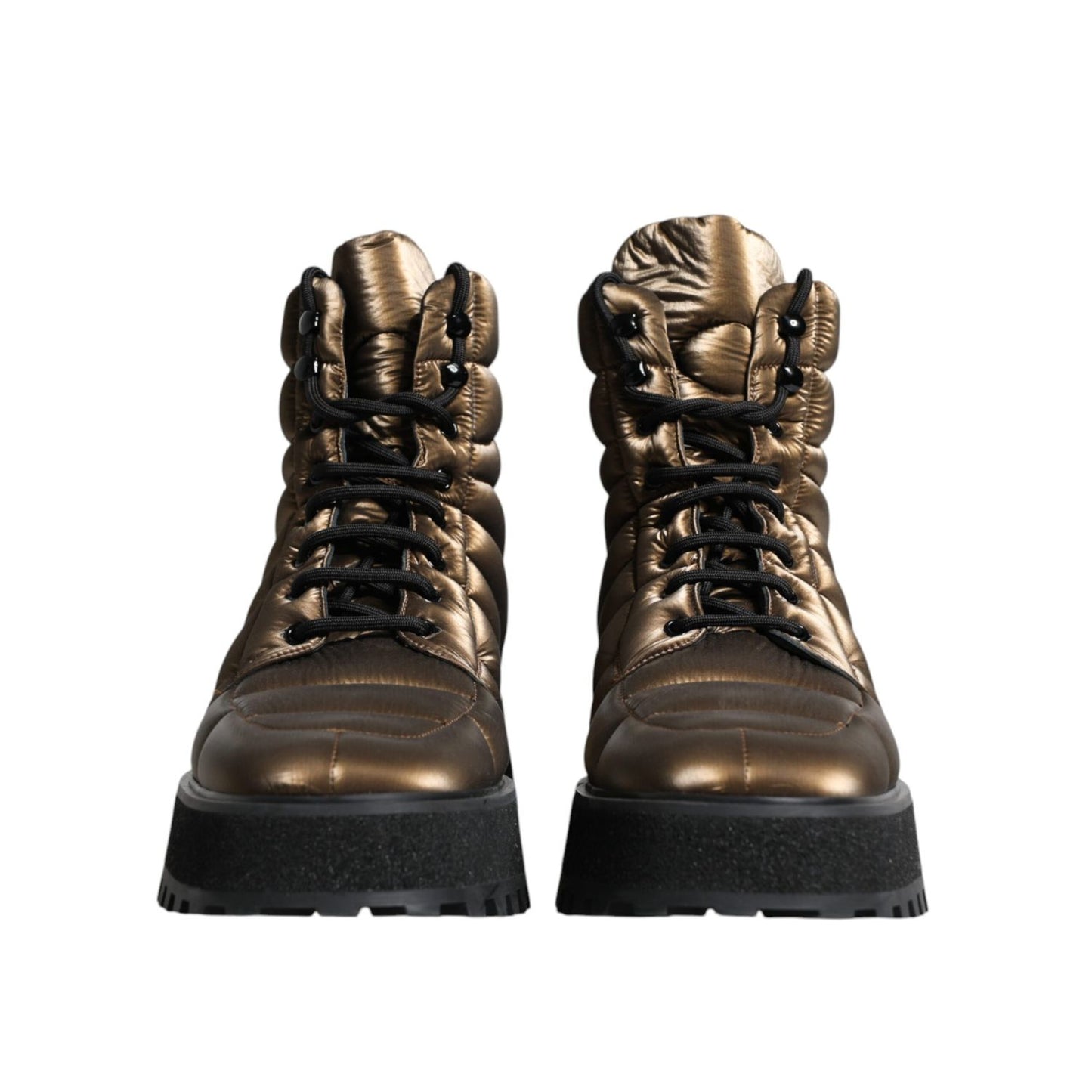 Dolce & Gabbana Bronze Padded Mid Calf Lace Up Boots Shoes Dolce & Gabbana